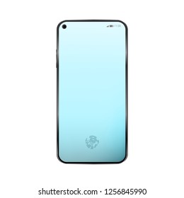 Realistic smartphone on white background. New camera shape. fingerprint unlocking.Vector illustration