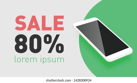 Realistic smartphone with promo text, vector illustration