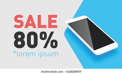 Realistic smartphone with promo text, vector illustration