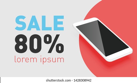 Realistic smartphone with promo text, vector illustration