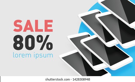Realistic smartphone with promo text, vector illustration