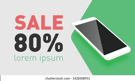 Realistic smartphone with promo text, vector illustration