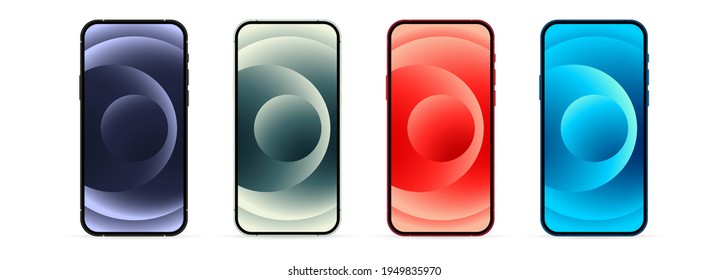 Realistic smartphone screen mockup set. Phone frame with blank display templates. Mobile device concept. Vector EPS 10. Isolated on white background.