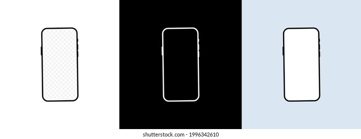 Realistic smartphone screen mockup set. Phone frame with blank display isolated templates. Mobile device concept. Vector EPS 10. Isolated on white background.