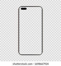 realistic smartphone The shape of a modern mobile phone Designed 2020 to have a thin edge double punch hole camera. mockup empty screen, isolated on transparent background. vector illustration.