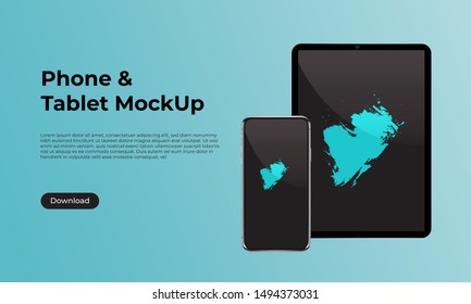 Realistic smartphone and tablet front view mock up. Website  template for application user interface presentation and user experience.