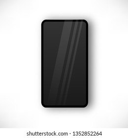 Realistic smartphone top view. Vector Illustration. 3d black mobile phone with empty screen isolated on white background. For Web, Application, mockup. Vector illustration