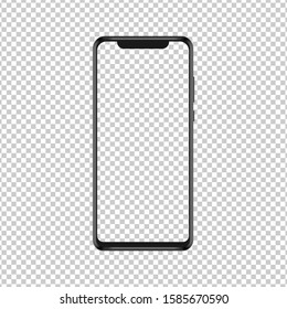 Realistic Smartphone With With Transparent Screen. Smartphone Mockup Isolated On Transparent Background. Vector Illustration.