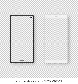 Realistic smartphone with transparent screen. Smartphone mockup isolated on transparent background. Realistic vector illustration.