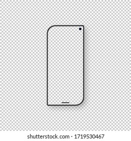 Realistic smartphone with transparent screen. Smartphone mockup isolated on transparent background. Realistic vector illustration.