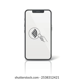 Realista Smartphone Vetor Ilustração com Ícone de pagamento sem contato, isolado. Símbolo de Pagamento NFC, Pagamento Sem Fio, Carteira Digital para Transações. Finanças, Tecnologia, Modelo de design móvel