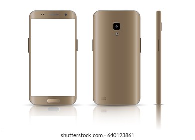 Realistic smartphone.  Realistic vector illustrations phone. Device set. Realistic smartphone gold. Phone from different sides. 