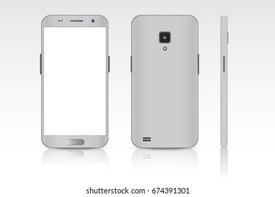 Realistic smartphone. Realistic vector illustrations phone. Device set. Realistic smartphone white. Phone from different sides.
