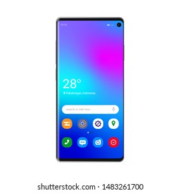 Realistic smartphone vector with large screen small edges and popping color gradient. small pinhole camera. Phone design trend 2019.