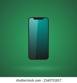Realistic smartphone vector mockup  with screen on a green gradient background