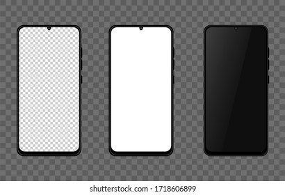 Realistic smartphone white, black and blank screen isolated on a transparent background. Vector EPS 10