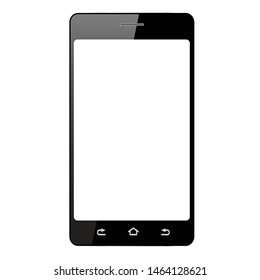 Smartphone realista con pantalla táctil blanca. Teléfono móvil negro aislado en fondo blanco. Ilustración vectorial.
