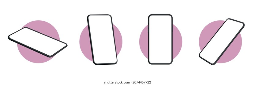 Realistic smartphones mockups. Device UI,UX mockup for presentation templates. Cellphone frame with blank display. Phone different angles views. 3d illustration cell phone
