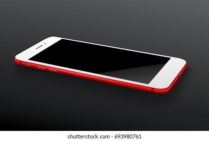 Realistic smartphones mockups red on dark background. Stock vector illustration for printing, web element, Game demo and application mockup. 