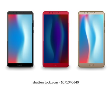 Realistic smartphones mockups set. Stock vector illustration for printing advertising, web element, Game demo and application mockup.
