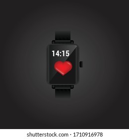 realistic smartwatch with heart.Conceptual vector illustration in flat style design.Isolated on background.
