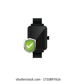 realistic smartwatch with protected shield.Conceptual vector illustration in flat style design.Isolated on background.