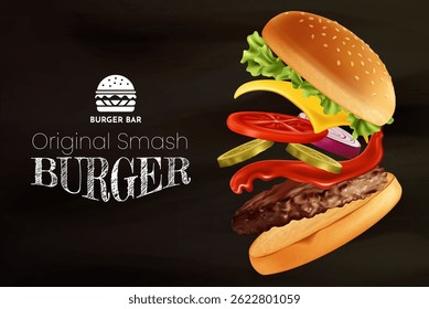 Realista Smash hambúrguer Abrir Ilustração