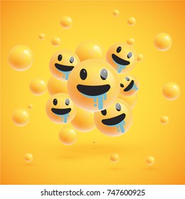 Realistic smileys with yellow background, vector illustration