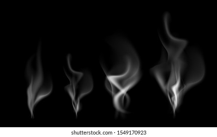 Realistic smoke design . Set of vector smoke on black background.