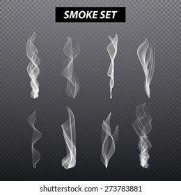 Realistic smoke design . Set of vector smoke on black background art
