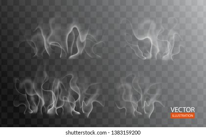 Realistic Smoke Effect For Bbq Party Invitation, Grill Poster, Hot Food. White Cloudiness, Mist, Smog, Steam From Coffee, Tea On Transparent Background. Vector Illustration For Web Pages And Menu.