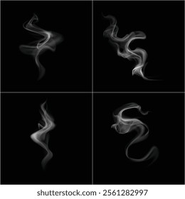 Realistic smoke effect set with soft, swirling patterns in varying intensities. Perfect for enhancing designs with a moody, atmospheric touch, such as backgrounds, overlays, or creative visuals.