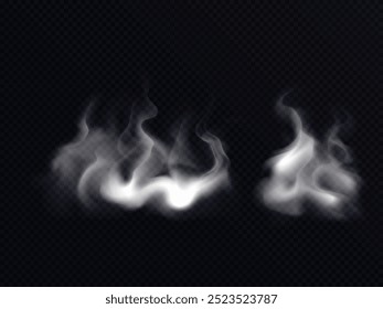 Efectos realistas del humo en el fondo oscuro. humo gris translúcido en el fondo transparente.