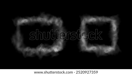 Realistic smoke frames, isolated geometric shapes vapor borders in form of rectangle and square. Vector set of smoky boundaries with fog or haze. Puff cloudy effect, mist traces banners
