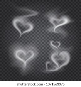 Realistic Smoke Heart On Dark Background. Vector Illustration Of Transparent Steam