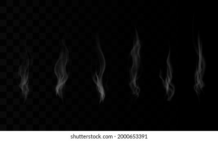 Realistic smoke isolated on transparent background. Coffee steam. Vector illustration