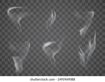 Realistic smoke on transparent background. Vector illustration with special smoke effect.Vector isolated realistic cigarette smoke waves.