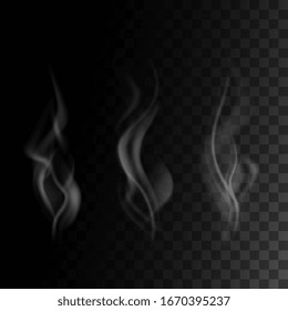 realistic smoke set isolated on transparent darck background. vector illustration