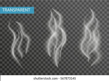 Realistic smoke set isolated on transparent background. Cigarette smoke, vapor effect. Vector illustration
