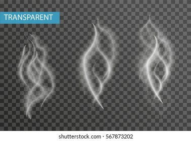 Realistic smoke set isolated on transparent background. Cigarette smoke, vapor effect. Vector illustration