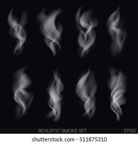 Realistic smoke set on dark background. Cigarettes smoke. Cigarette smoke waves.Vector Illustration.