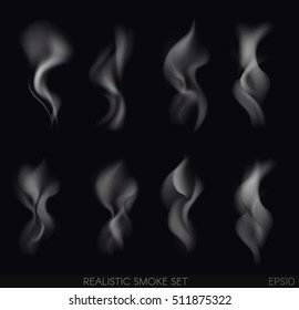 Realistic smoke set on dark background. Cigarettes smoke. Cigarette smoke waves.Vector Illustration.