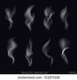 Realistic smoke set on dark background. Cigarettes smoke. Cigarette smoke waves.Vector Illustration.