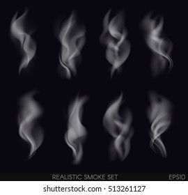 Realistic smoke set on dark background. Cigarettes smoke. Cigarette smoke waves.Vector Illustration.