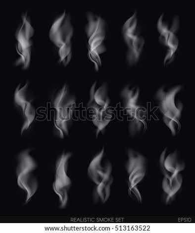 Realistic smoke set on dark background. Cigarettes smoke. Cigarette smoke waves.Vector Illustration.