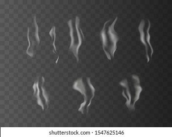 Realistic smoke set. Vibrant smoke isolated on transparent background.