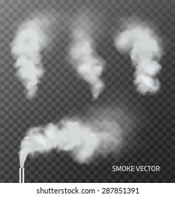 Realistic smoke, steam on transparent background. Vector