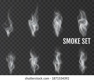 Realistic smoke transparent icon set