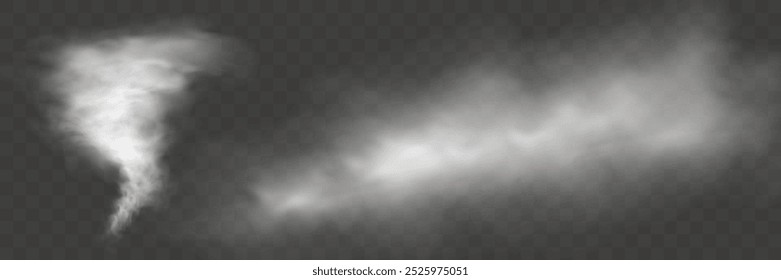 Realistic smoke, vape, fog, smog. Illustration of smoke on a transparent background.