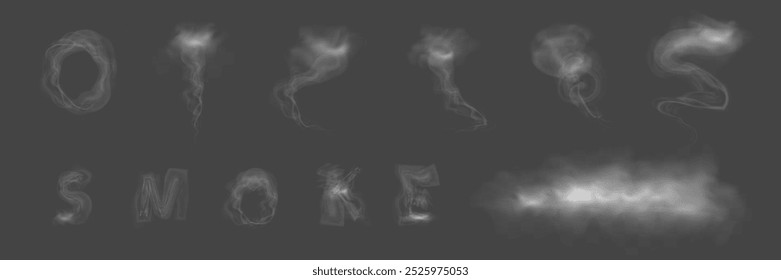Realistic smoke, vape, fog, smog. Illustration of smoke on a transparent background.